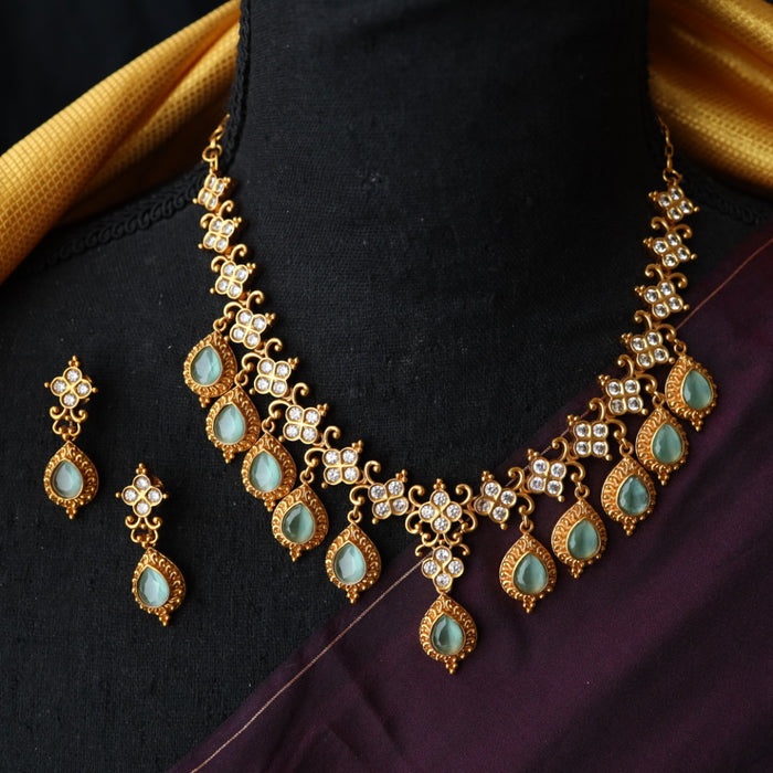 Antique short blue stone necklace with earrings SS11063