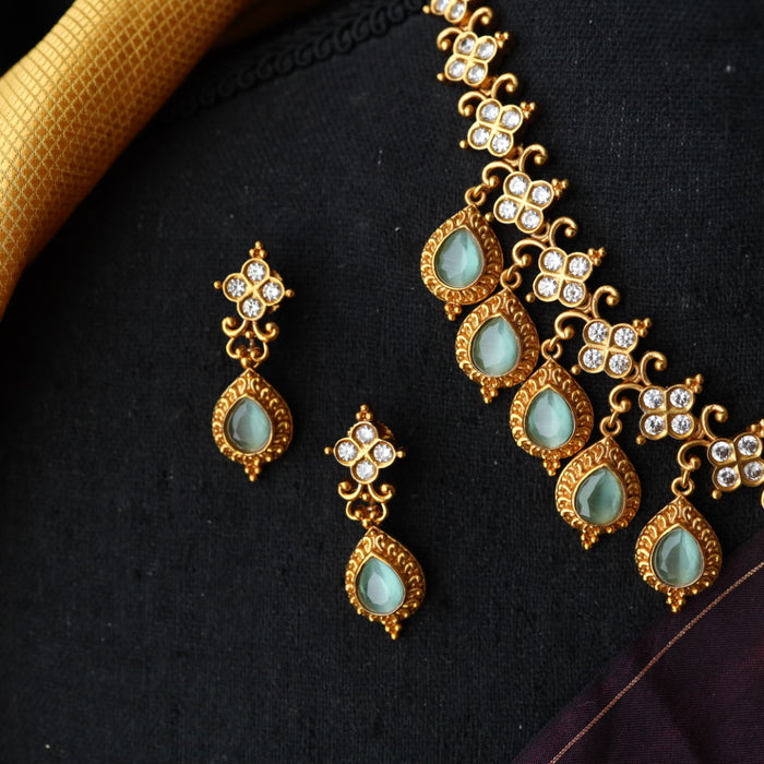 Antique short blue stone necklace with earrings SS11063