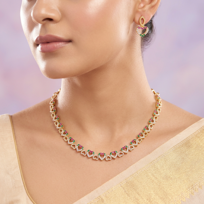 Heritage gold plated gold short necklace with earrings TTH1003