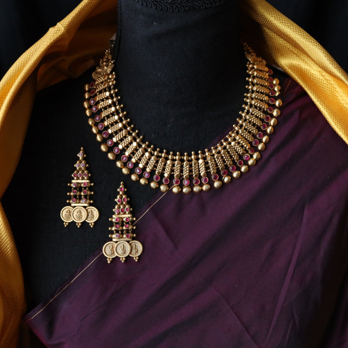 Antique ruby stone short necklace and earring SS12050