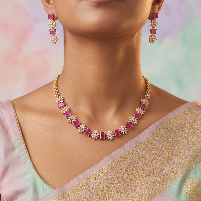 Heritage gold plated short necklace earrings TTH1012