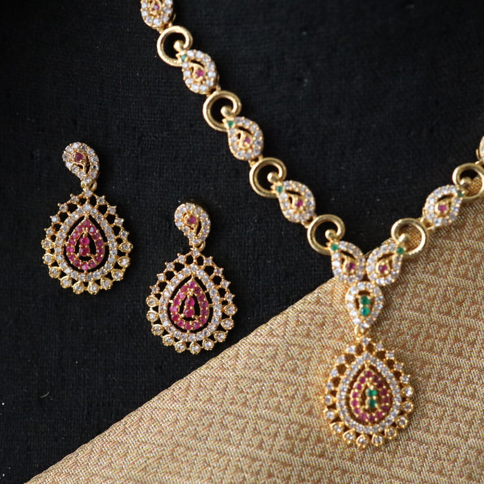 Heritage gold plated multi stone short necklace earrings 165474