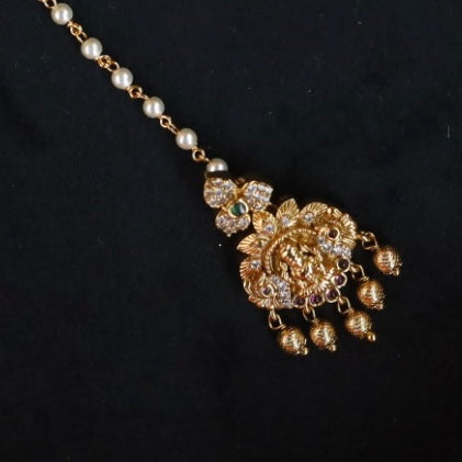 Antique gold ruby pearl tikka 2223485