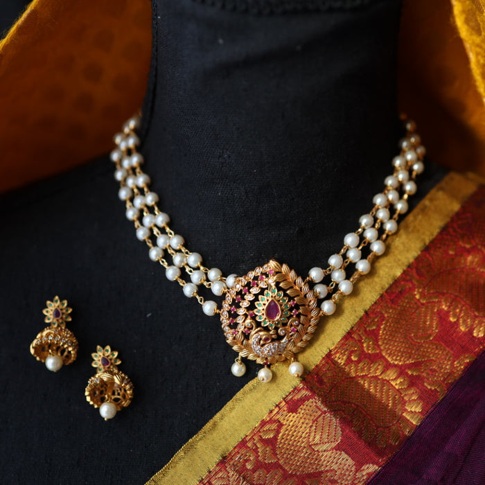 Padmini pearl Antique choker necklace with earrings PAD0103