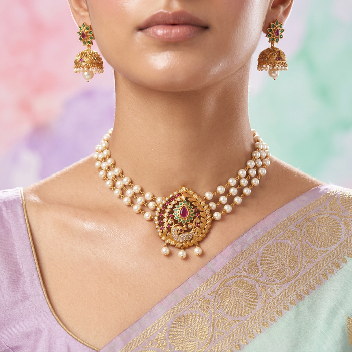 Padmini pearl Antique choker necklace with earrings PAD0103
