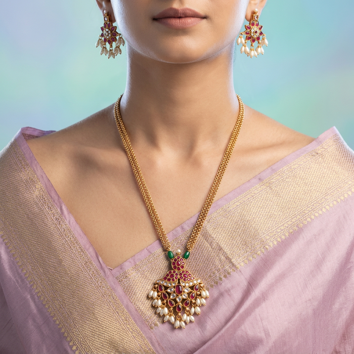 Antique simple pendant necklace with earrings PEN036