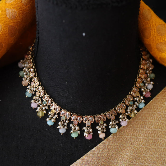 Trendy multi bead choker necklace with earrings 1649899