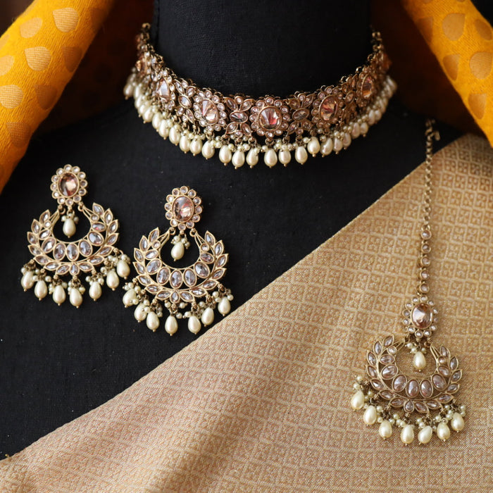 Trendy pearl choker necklace with earrings and tikka 1649111