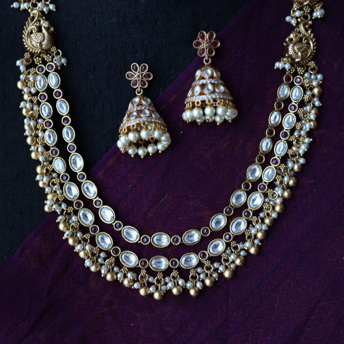 Antique pearl layer short necklace with earrings S1B1081