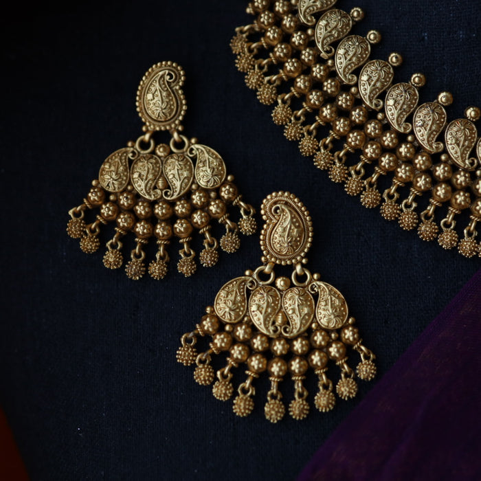 Antique gold short necklace with earrings G1003