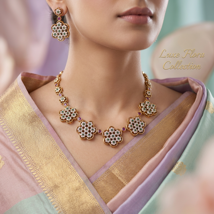 Antique simple short necklace with earrings TTS4049