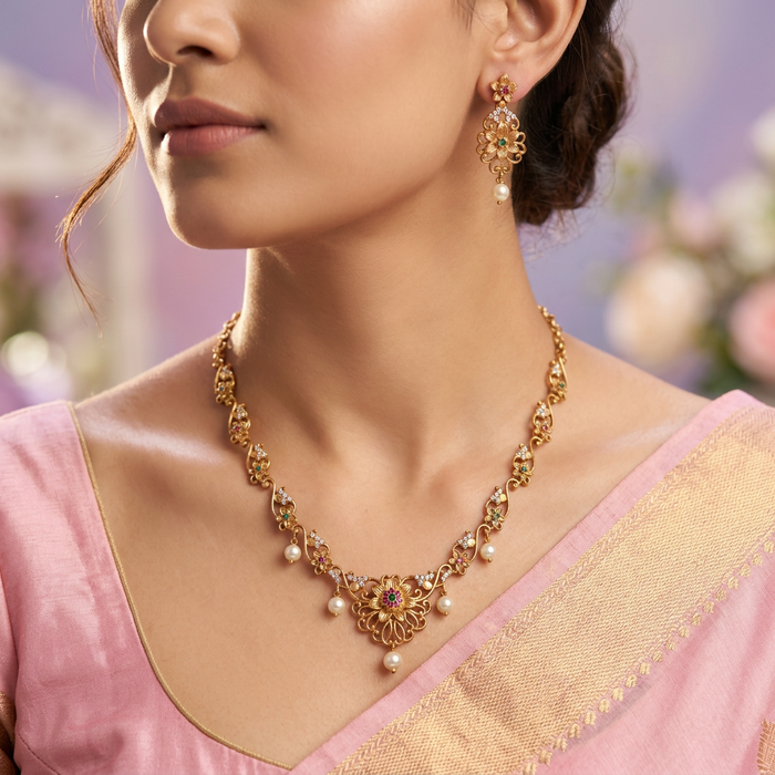 Antique simple short necklace with earrings TTS4043