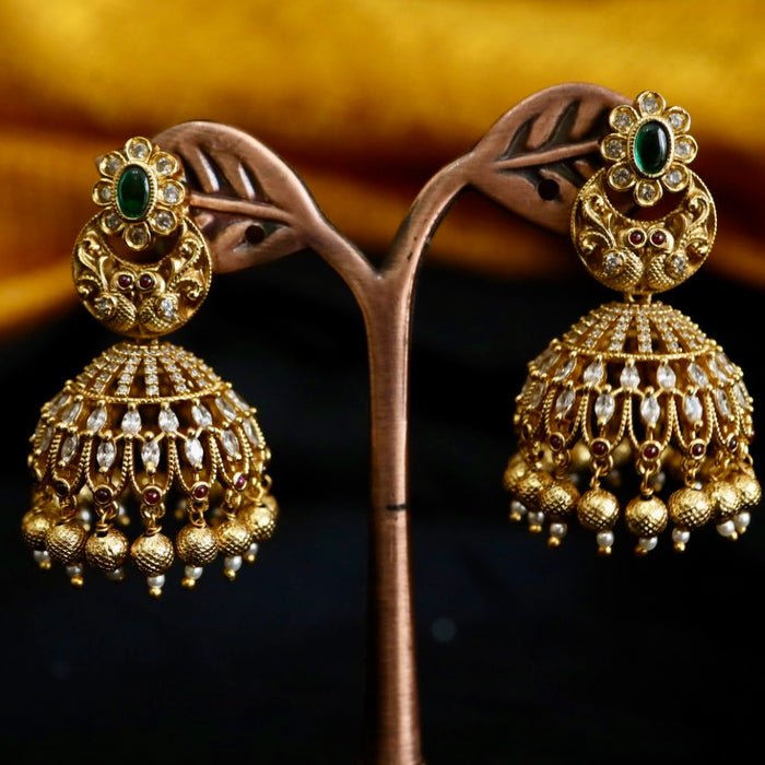 Antique green stone pearl jumka earrings 1246433