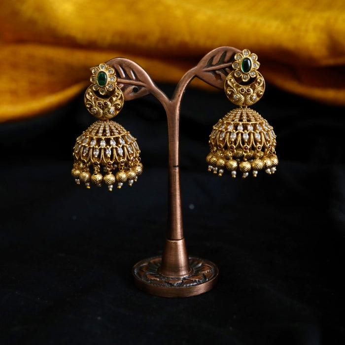 Antique green stone pearl jumka earrings 1246433