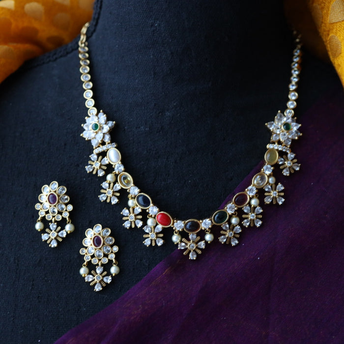 Padmini Antique navarathnam stones short necklace with earrings PAD0101