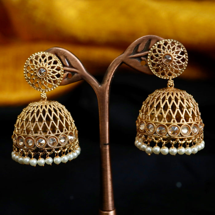 Antique gold and pearl temple jumka earrings 230142