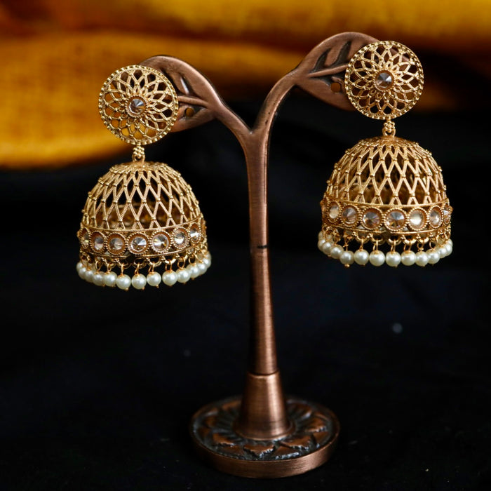 Antique gold and pearl temple jumka earrings 230142