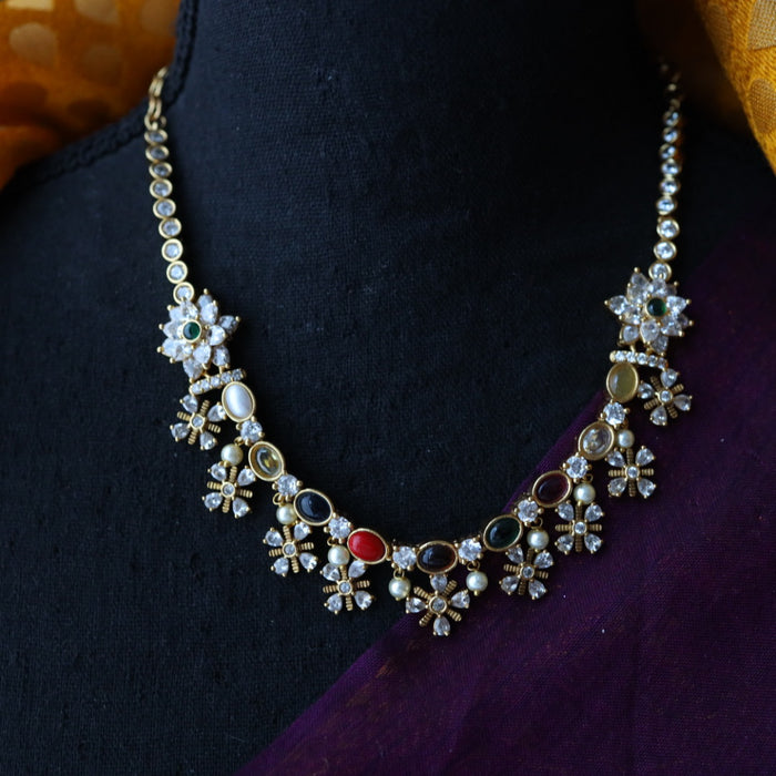 Padmini Antique navarathnam stones short necklace with earrings PAD0101