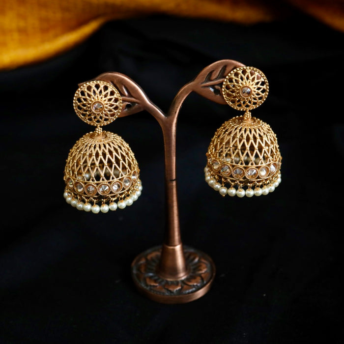 Antique gold and pearl temple jumka earrings 230142