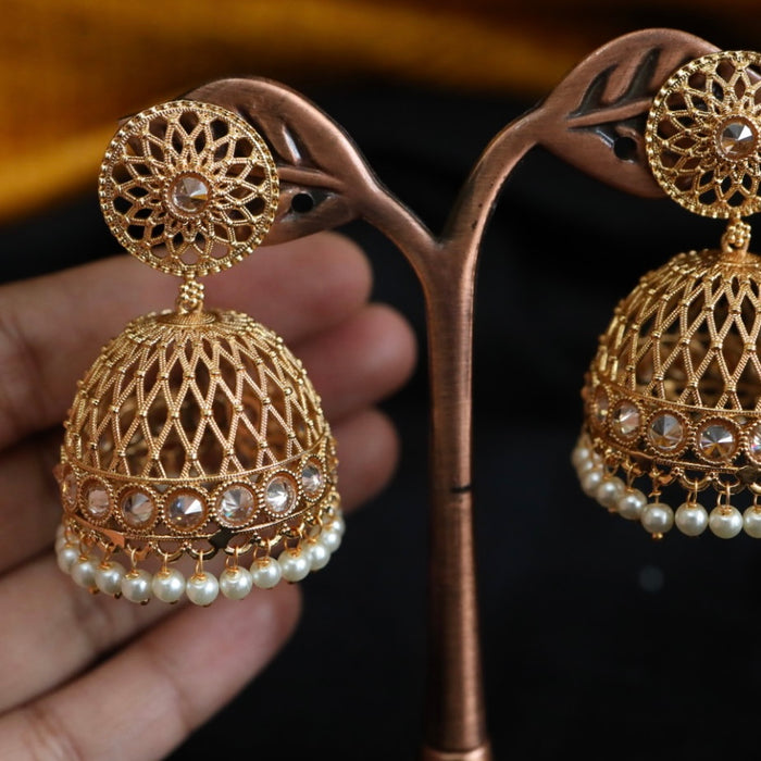 Antique gold and pearl temple jumka earrings 230142