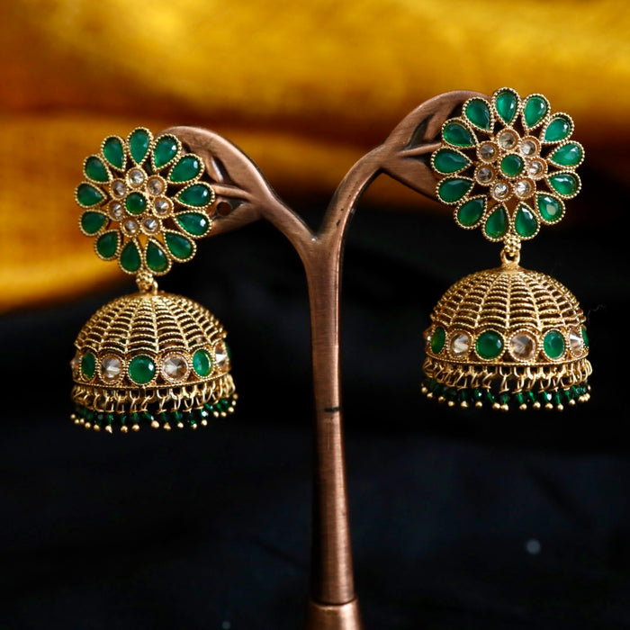 Antique green stone and pearl  jumka earrings 124668