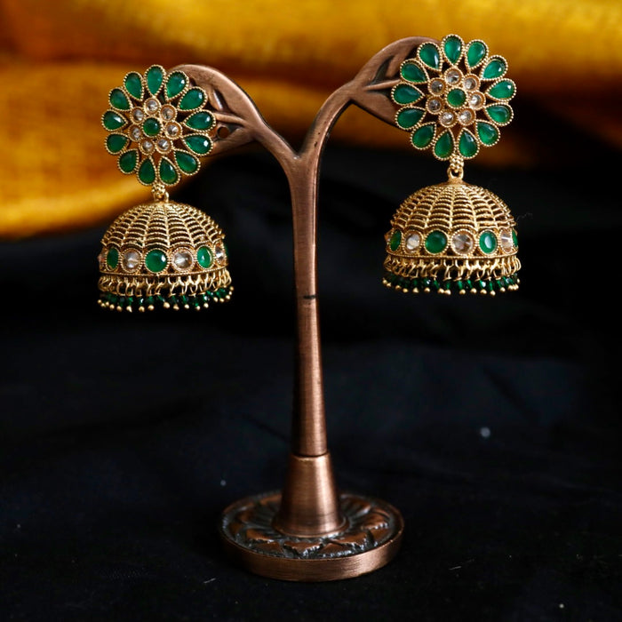 Antique green stone and pearl  jumka earrings 124668