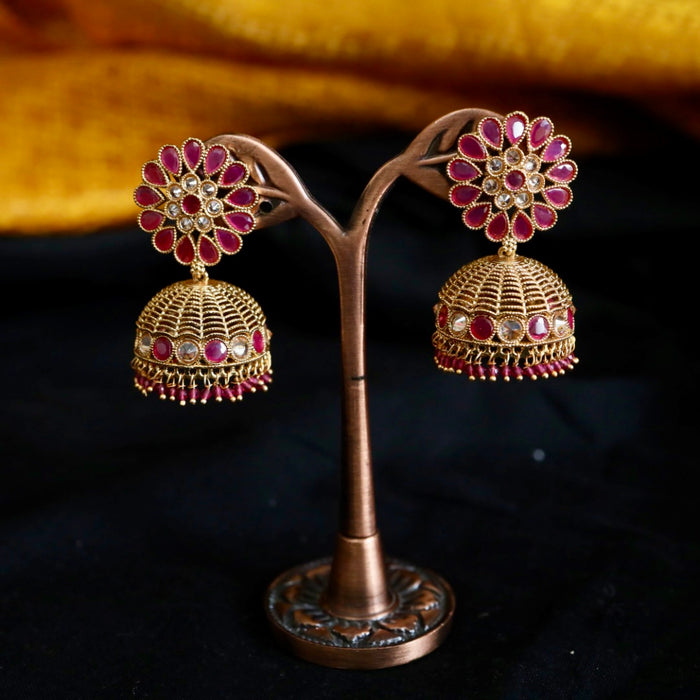 Antique gold ruby stone and pearl jumka earrings 124682