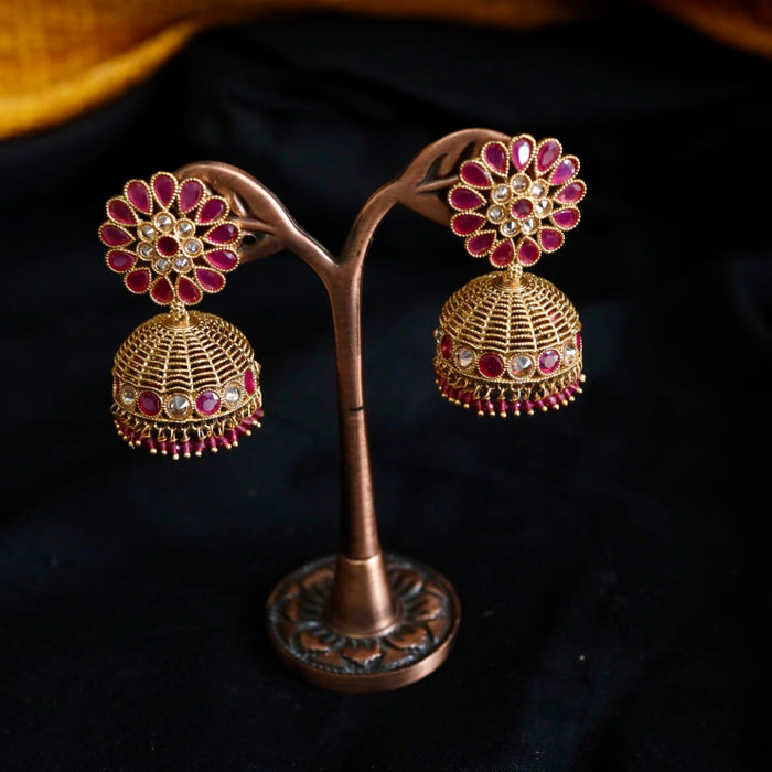 Antique gold ruby stone and pearl jumka earrings 124682