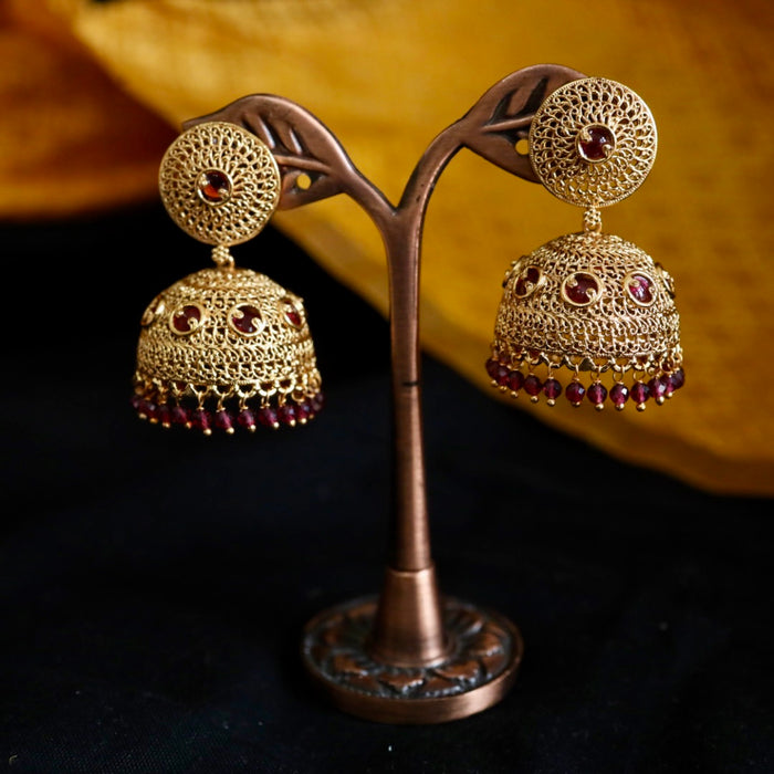 Antique gold ruby stone jumka earrings 124661