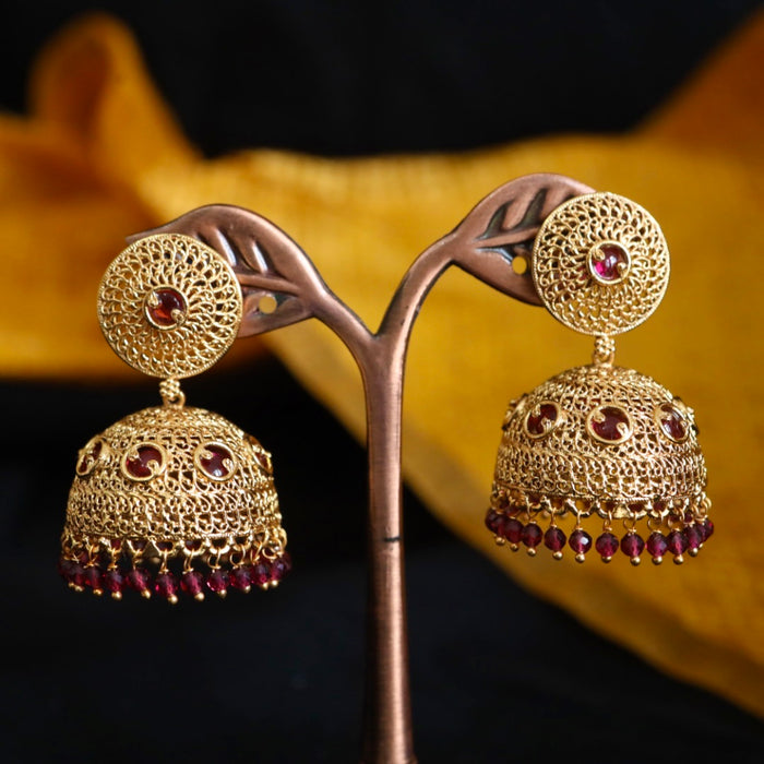 Antique gold ruby stone jumka earrings 124661