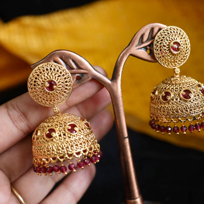 Antique gold ruby stone jumka earrings 124661