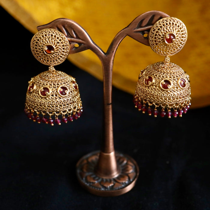 Antique gold ruby stone jumka earrings 124661