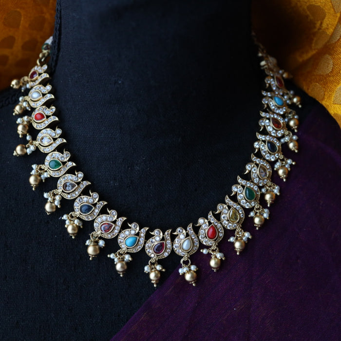 Padmini Antique navarathnam stone short necklace with earrings PAD0100