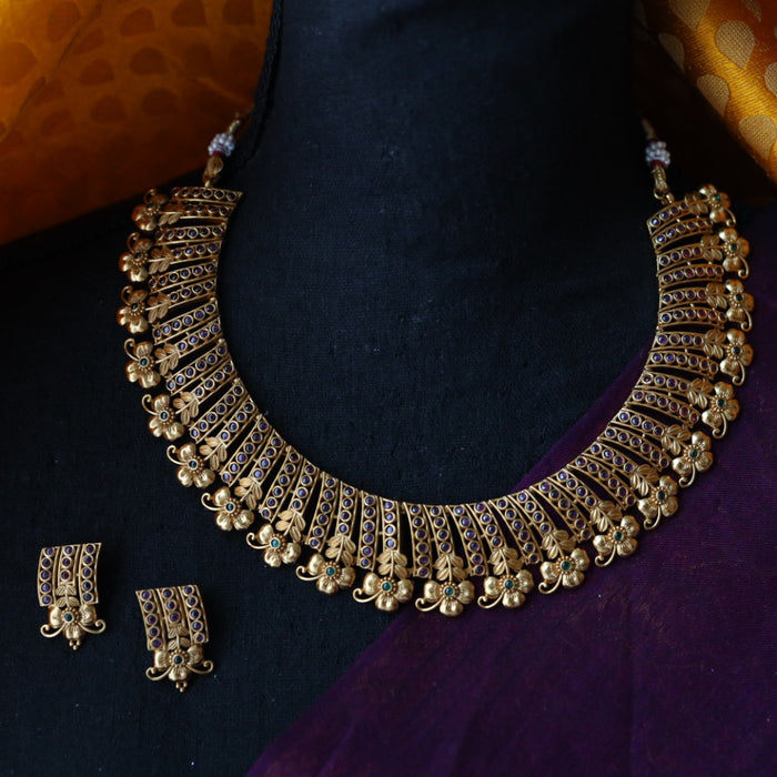 Antique gold short necklace with earrings G1002