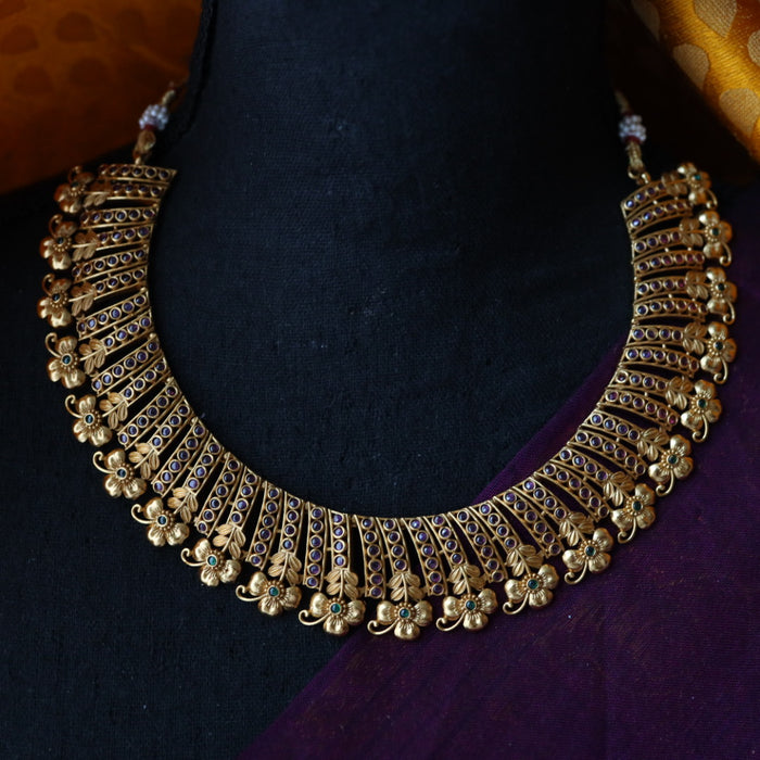 Antique gold short necklace with earrings G1002