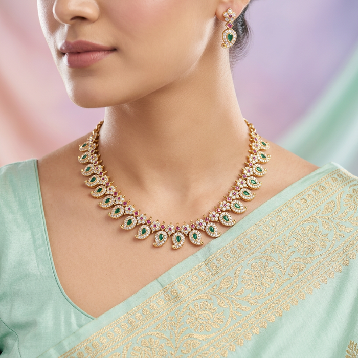 Antique mango design short necklace with earrings TTS4047