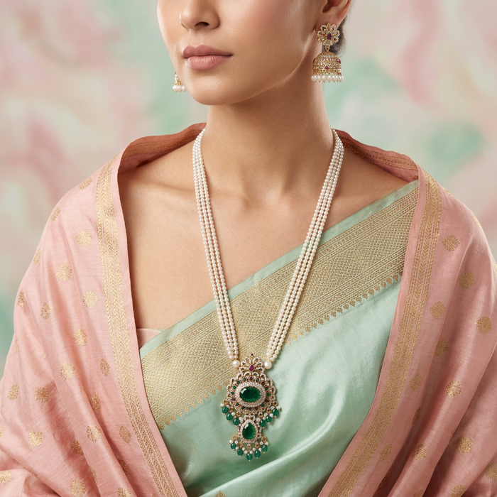 Padmini pearl long necklace with earrings PAD099