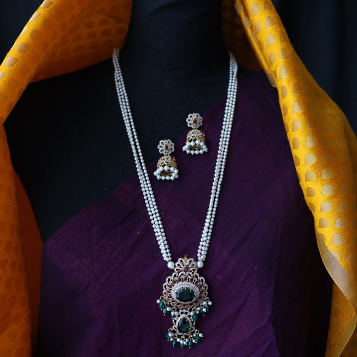 Padmini pearl long necklace with earrings PAD099