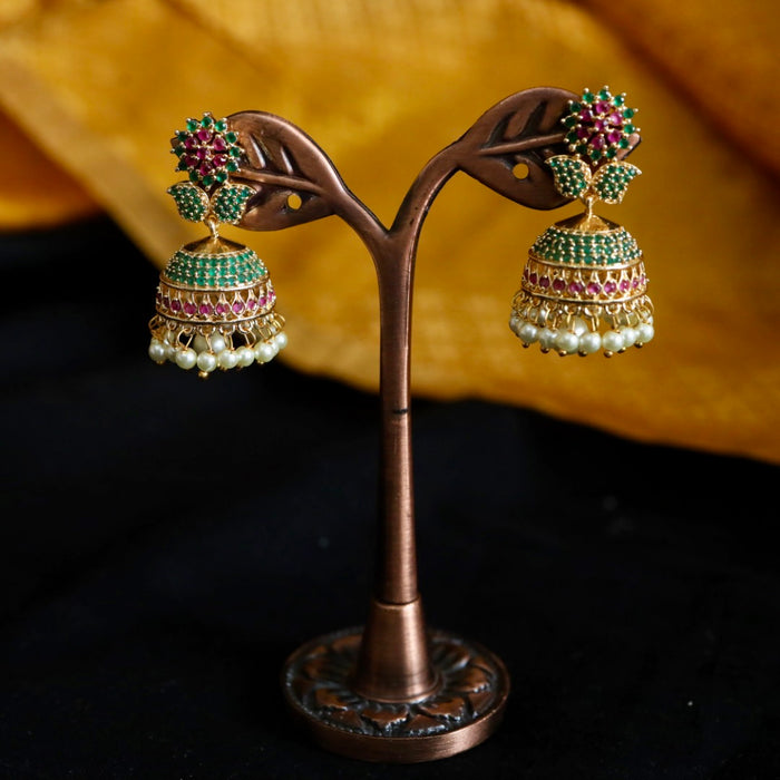 Heritage ruby green stone jumka earrings 1246771