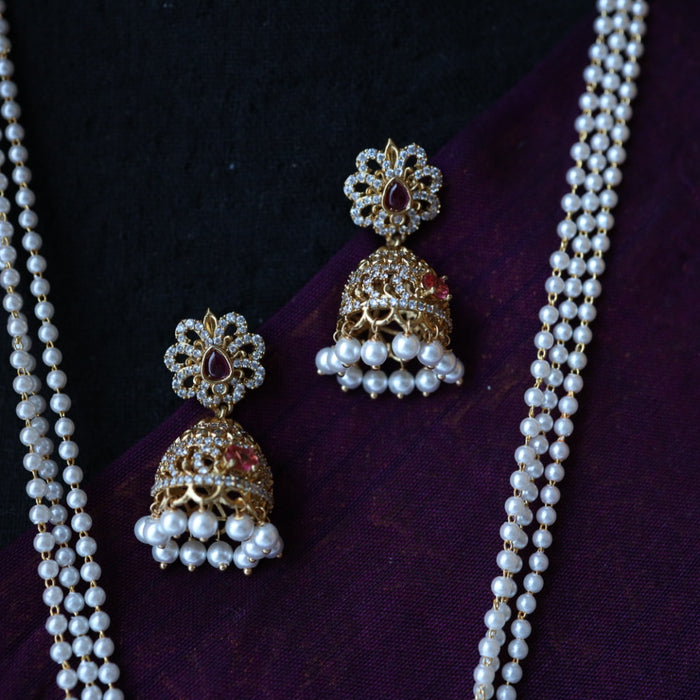 Padmini pearl long necklace with earrings PAD099