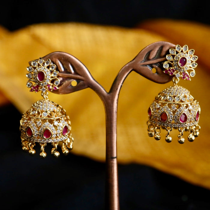 Heritage ruby white stone jumka earrings 1246753