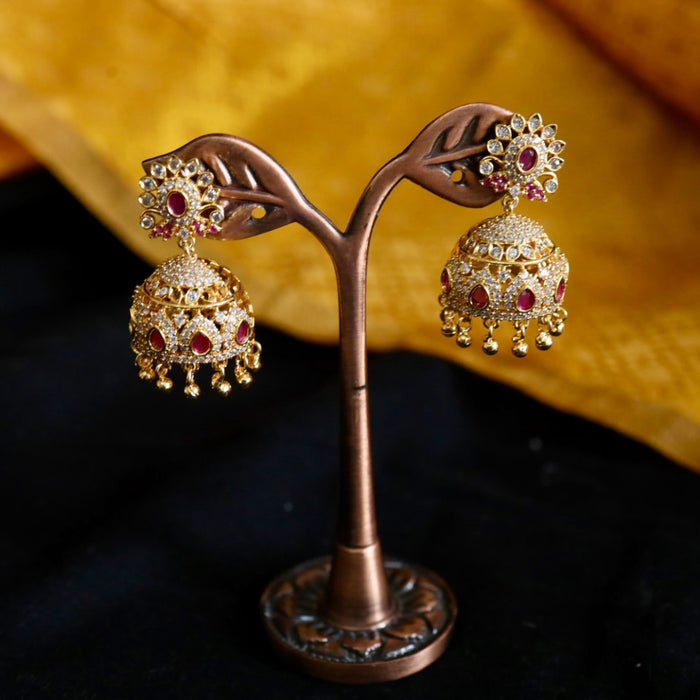 Heritage ruby white stone jumka earrings 1246753