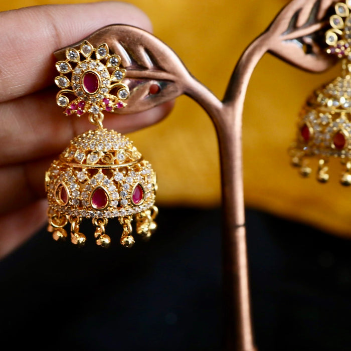 Heritage ruby white stone jumka earrings 1246753