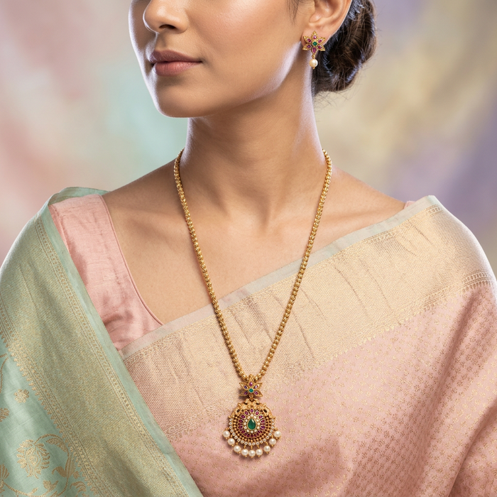 Antique pendant long necklace with earrings PEN033