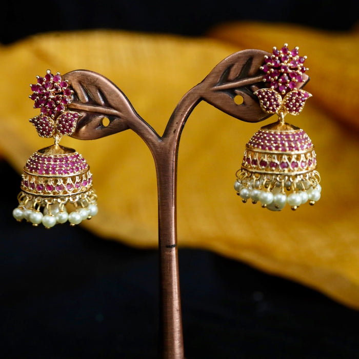 Heritage ruby green stone jumka earrings 124766