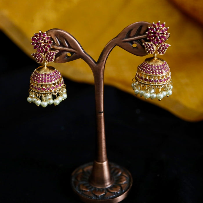 Heritage ruby green stone jumka earrings 124766