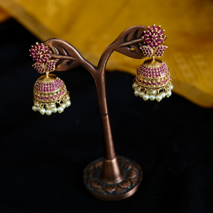 Heritage ruby green stone jumka earrings 124766