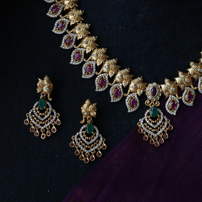 Antique short necklace with earrings TTS4046