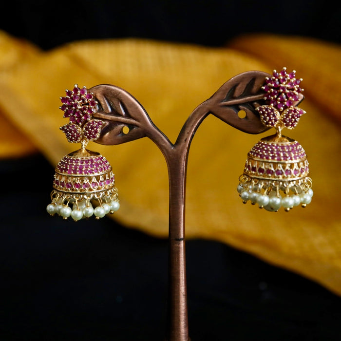 Heritage ruby green stone jumka earrings 124766