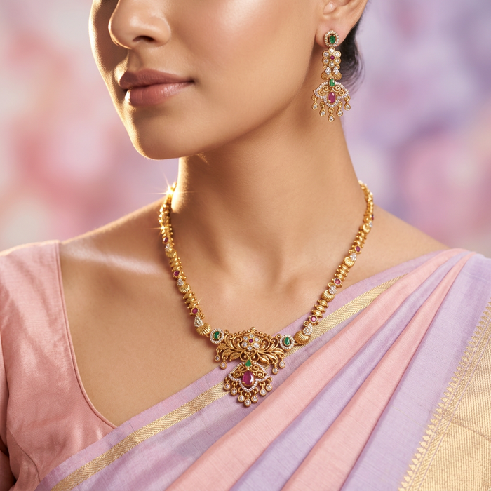 Antique stone short necklace with earrings TTS4039